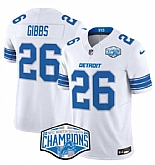 Men's Detroit Lions #26 Jahmyr Gibbs White 2024 NFC North Champions F.U.S.E. Vapor Limited Stitched Jersey,baseball caps,new era cap wholesale,wholesale hats